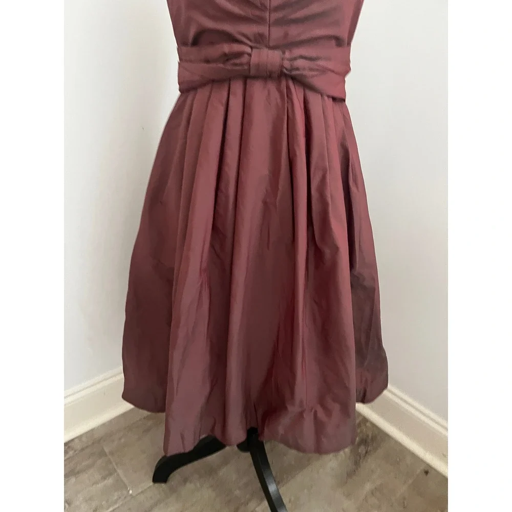 V-Neck Bow Cocktail Dress sz 0 Burgundy Wine Retro 60s Feminine Pinup Rockabilly
